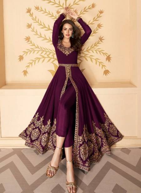 Wine Colour Latest Fancy Designer Festive Wear Real Georgette Heavy Worked Salwar Suit Collection 7216-B
